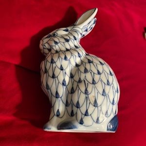 Andrea by Sadek Blue Bunny Rabbit Fishnet Handpainted Figurine - excellent cond.